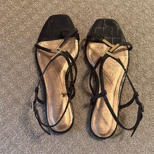 Ted Baker Black Strappy Sandals with Metallic Gold Insole